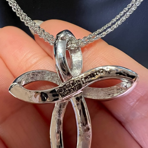 NOLAN MILLER VINTAGE SILVER TONE WITH BAGUETTE STONES CROSS NECKLACE - Picture 8 of 10